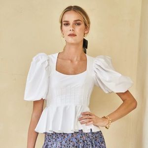 Hunter Bell White Camille Peplum Puff Sleeve Top